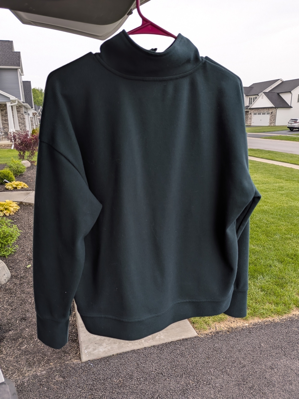 Half-Zip Ribbed Pullover Sweater - Dark Green - Picture 2 of 2